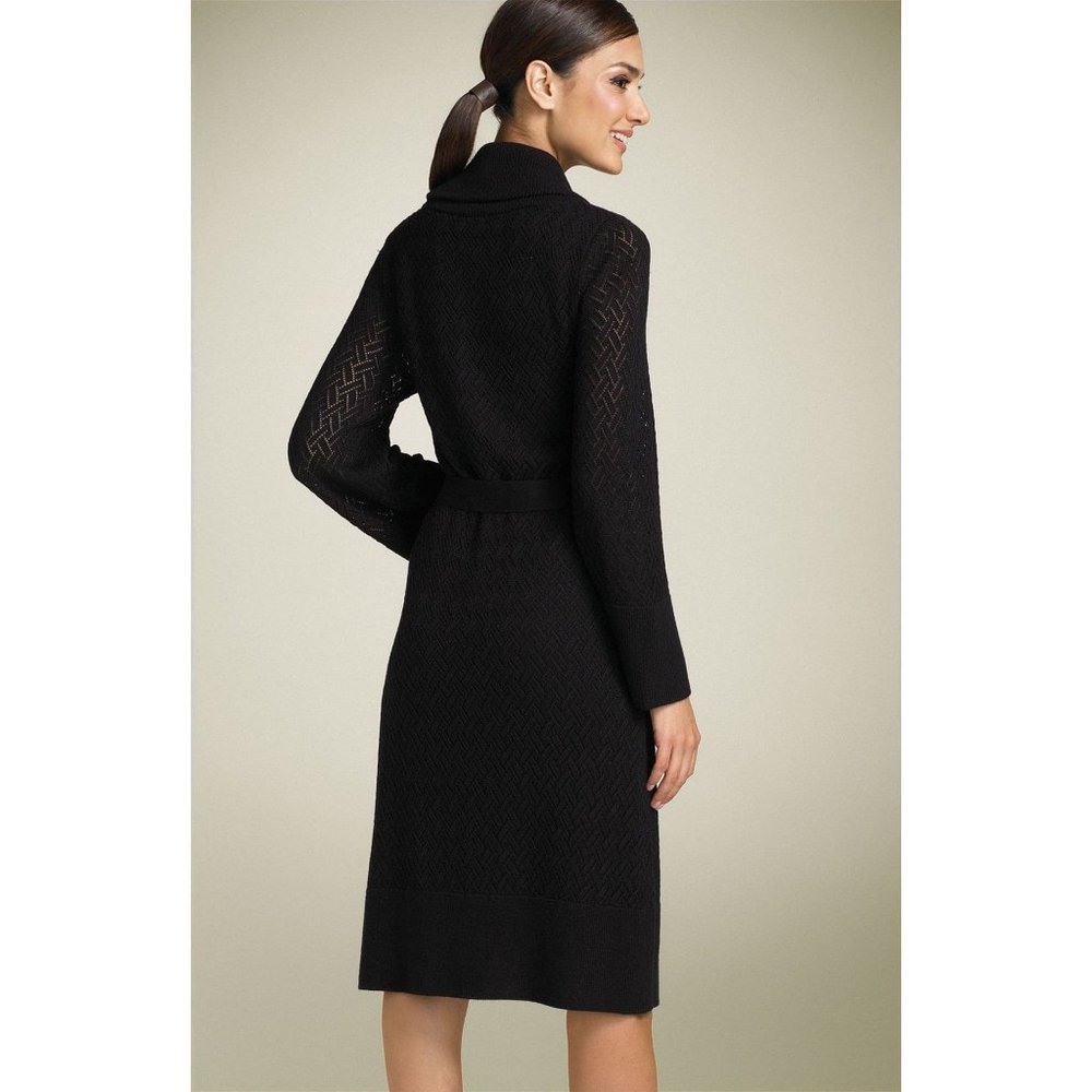 Calvin Klein Black Wool Cowl Neck Pointelle Sweater Dress Medium - Picture 2 of 12